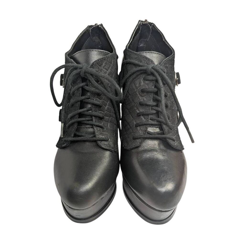 Y2K Bakers GENAA black leather lace up oxford platform booties womens 7 - Picture 5 of 8